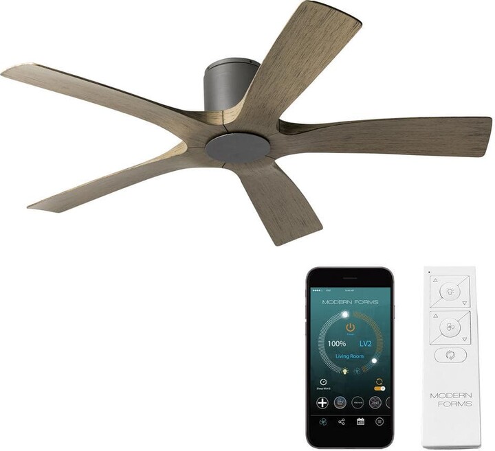 Modern Forms Aviator 54 in. Smart Indoor/Outdoor 5-Blade Graphite Weathered Gray Flush Mount Ceiling Fan with Remote Control