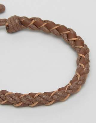 Jack and Jones Jacwood Leather & Woven Bracelet In Brown