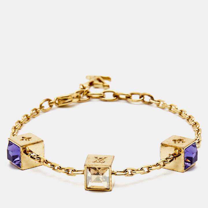 Louis Vuitton Goldtone Metal and Multicolor Swarovski Crystal Gamble  Bracelet - Yoogi's Closet