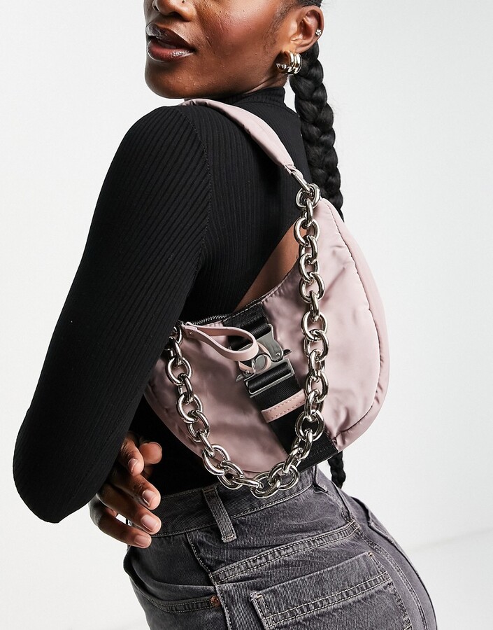 Topshop nylon mini shoulder bag with buckle in mauve - ShopStyle