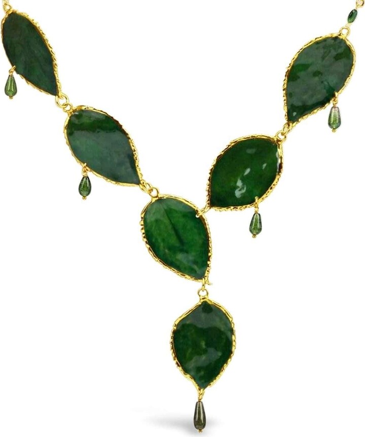 Bellus Domina - Green Natural Rose Leaves & Tourmaline Necklace - ShopStyle
