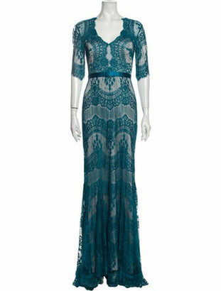 Catherine Deane Lace Pattern Long Dress Blue