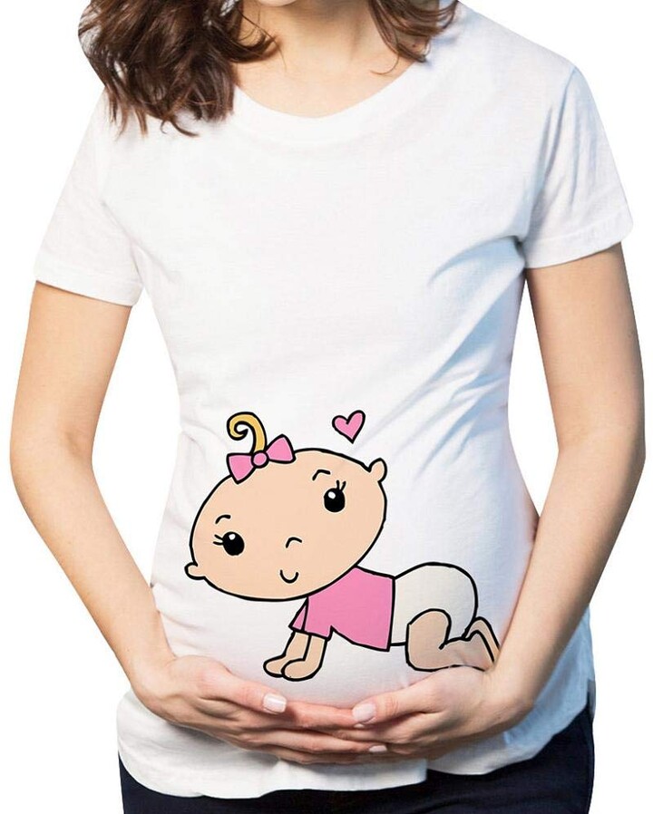 Zerototens Cute Baby Tshirts Maternity Funny Cute Pregnancy T Shirt Short Sleeves Crewneck Cartoon Printed Nursing T-Shirt Tunic Blouse Top