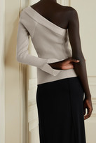 Thumbnail for your product : Theory One-sleeve Paneled Ribbed-knit Top - Taupe