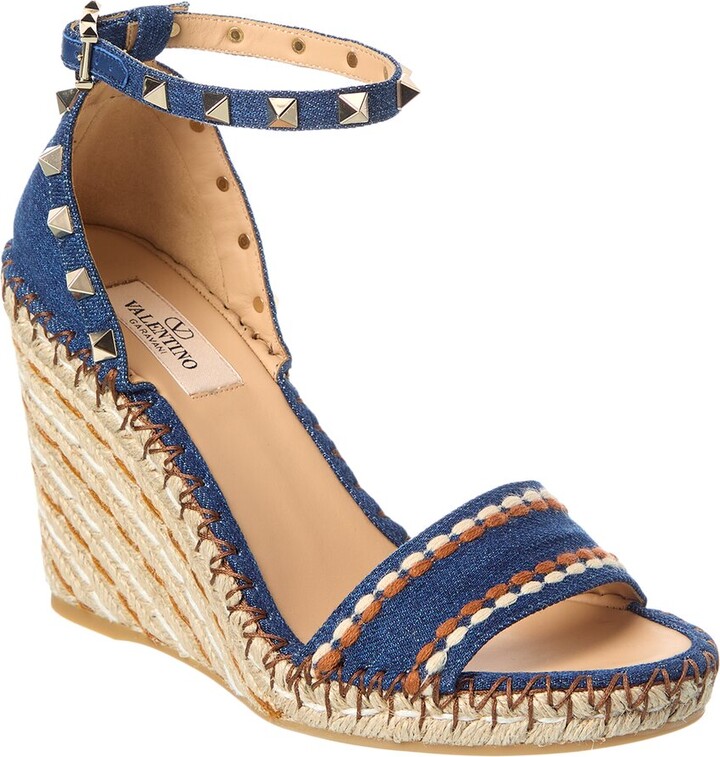 Valentino Rockstud 105 Denim Wedge Sandal