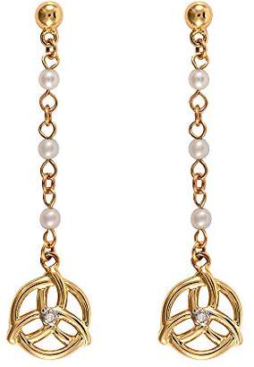 Celtic Ivy Gems 9ct Yellow Gold Chinese Freshwater Pearl and Diamond Knot Drop Earrings