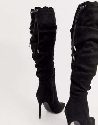 Lost Ink pull top ruched stiletto boot in black