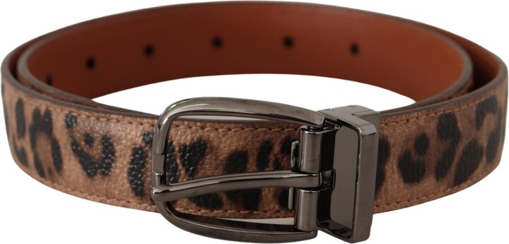 Dolce & Gabbana Brown Leopard Embossed Leather Buckle Women's Belt