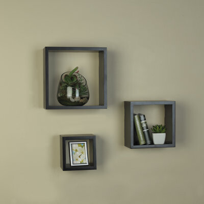 Melannco 3 Pieces Floating Wall Square Cube Shelves - Wood, Black