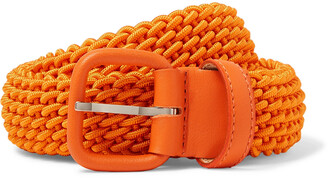 Charvet 3cm Orange Leather-Trimmed Woven Belt