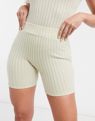 Loungeable mix & match soft knit rib legging short in oatmeal