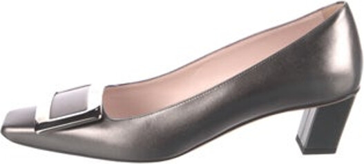 Roger Vivier Leather Pumps Grey Square-Toes Platform Includes Dust Bag Designer