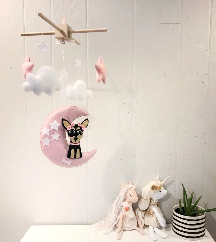 Etsy Baby Mobile - Dog Crib Mobile Dog Puppymobile Pink & White Nursery