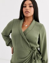 Thumbnail for your product : ASOS DESIGN Curve collared wrap midi dress in khaki