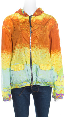 Prada Linea Rossa Multicolor Acid Effect Zip Front Belted Hooded Jacket L