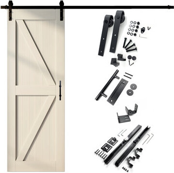 Homacer Tinsmith Gray Solid Pine Wood Unassembled Door with Black Rustic Installation Hardware Kit