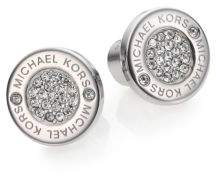 Michael Kors Heritage Plaque Pave Logo Stud Earrings/Silvertone