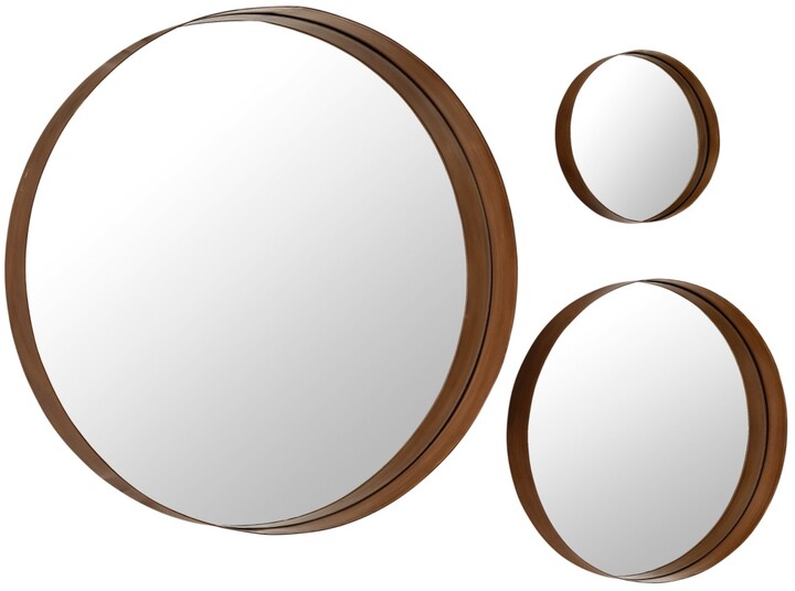 Walker Edison Banded Round Copper Metal, Large Copper Round Wall Mirror