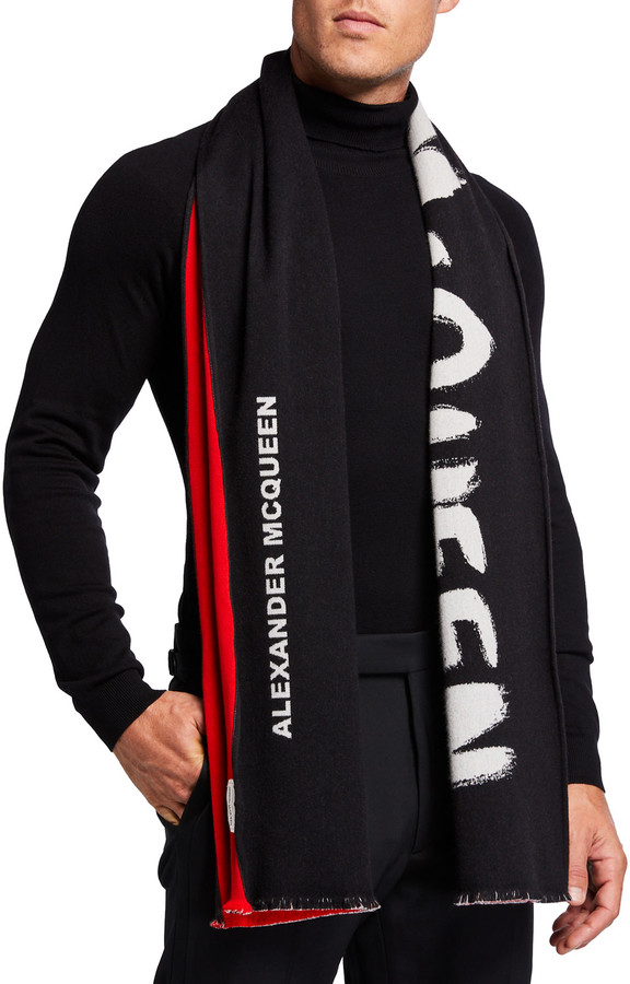 Alexander McQueen Wool Scarfs Black for Men Mens Accessories Scarves and mufflers 