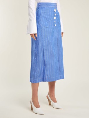 Ellery Aggie Striped Cotton Midi Skirt - Light Blue