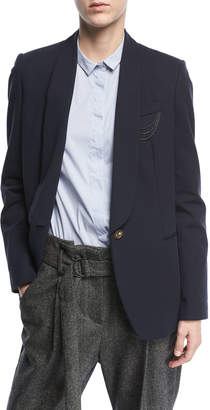 Brunello Cucinelli Shawl-Collar One-Button Crepe Blazer with Monili Chain Detail