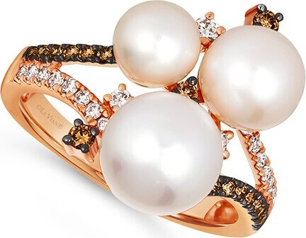 LeVian 14K Rose Gold 0.34 ct. tw. Diamond & 6-9mm Pearl Cocktail Ring