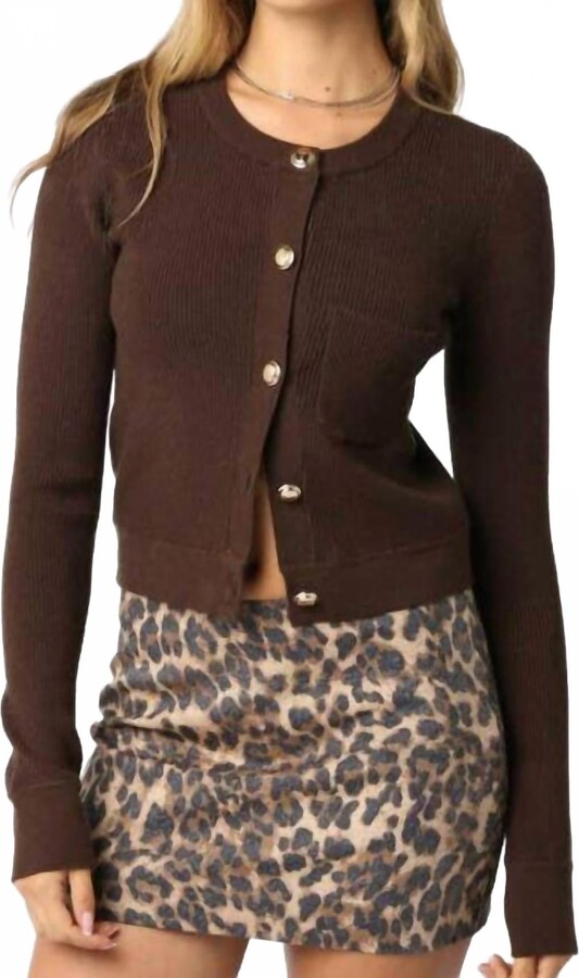 Olivaceous Taryn Knit Button Top In Brown