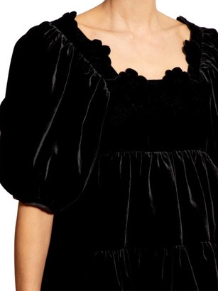 Cecilie Bahnsen Aviaja Puff-sleeve Tiered Velvet Dress - Black