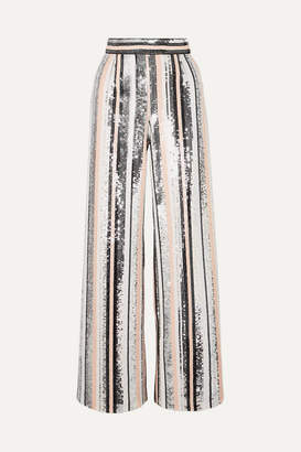 Rasario Sequined Tulle Straight-leg Pants - Silver