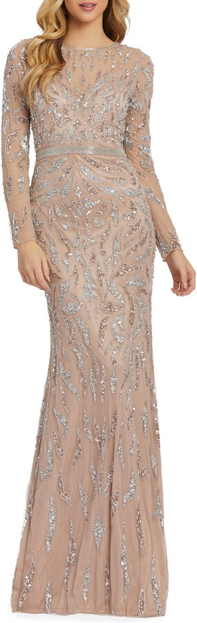 Mac Duggal Beaded Long Sleeve Gown - ShopStyle Evening Dresses