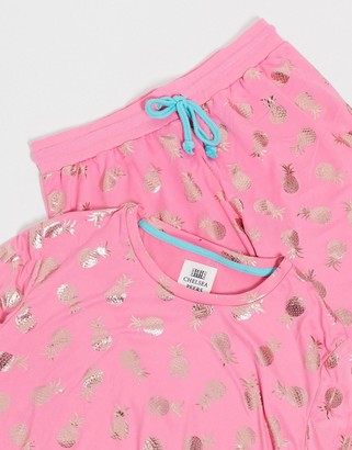 Chelsea Peers pineapple foil pyjama set in pink and gold