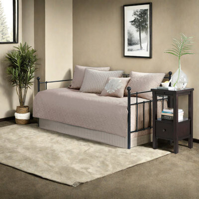 Rongeng Reversible 6-piece Cotton Bedding Set Khaki Quilted Design For Twin Daybed