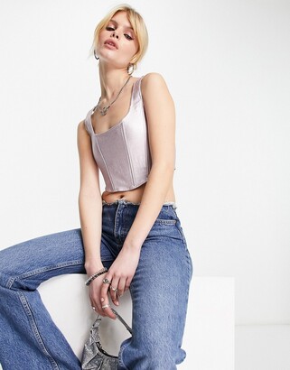 NA-KD x Moa Mattson structured corset top in pink shiny denim - part of a  set - ShopStyle
