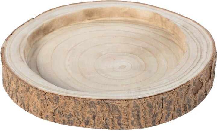 Vintiquewise 12 Dia in. Beige/ Cream Wood Tree Bark Indented Display Tray Serving Plate Platter Charger