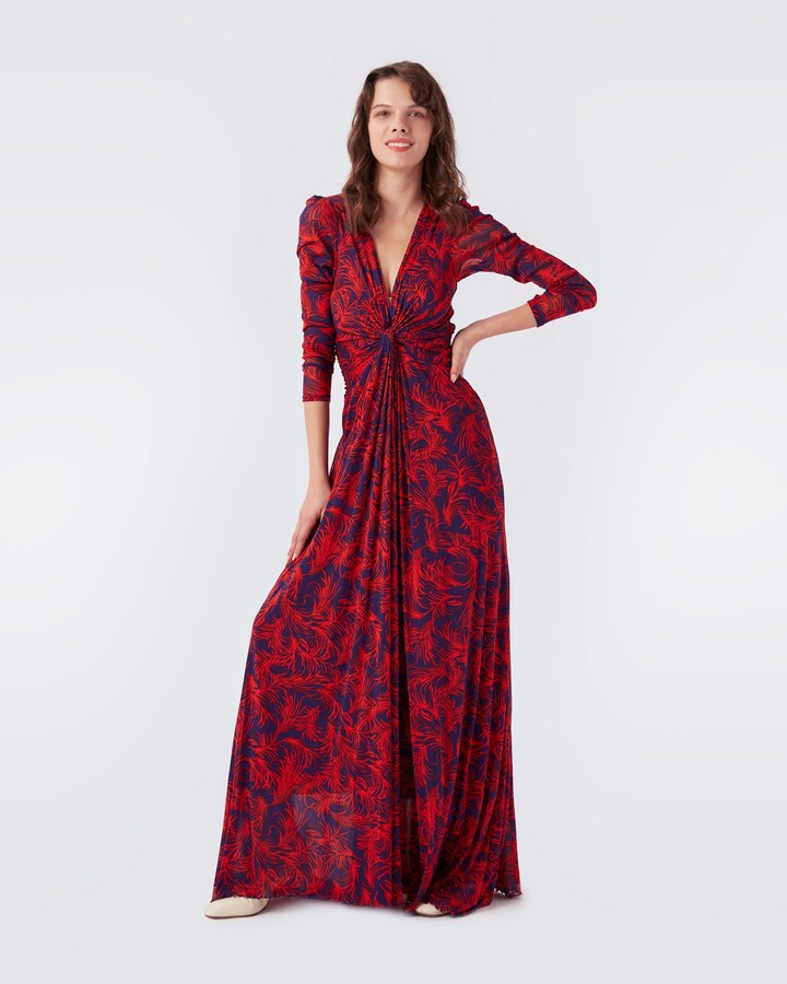 red long sleeve maxi dress
