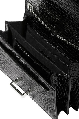 Saint Laurent Croc-effect Patent-leather Shoulder Bag - Black