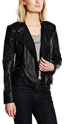 Pepe Jeans Women's Leather Jacket Long sleeve Coat - Black -