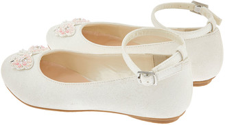 Monsoon Kylie Crystal Bow Shimmer Ballerina Shoes Ivory