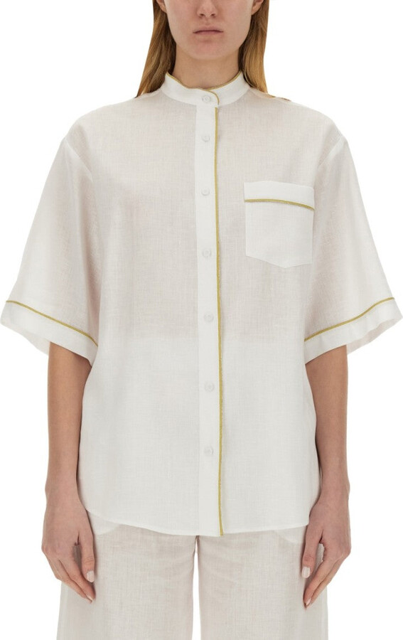 Fabiana Filippi Relaxed Fit White Linen Shirt With Mandarin Collar