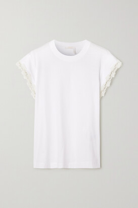Chloé + Net Sustain Guipure Lace-trimmed Organic Cotton-jersey Top - White