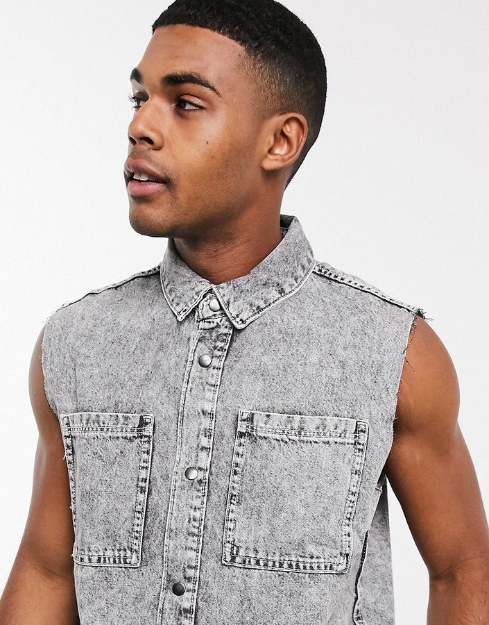 mens sleeveless denim shirt for sale