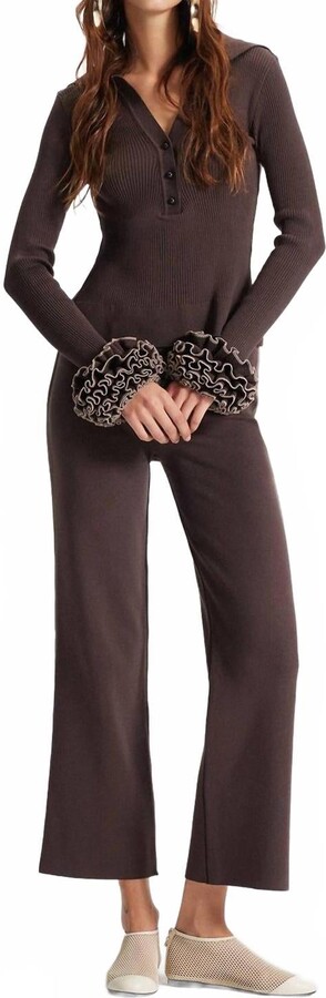 THEO THE LABEL Women's Nomia Ruffle Sleeve Johnny Sweater In Koffee/wheat