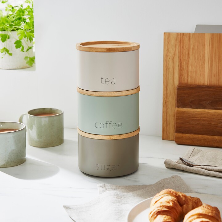 Kitchen Canisters Tea Coffee Sugar Stackable Canisters 3pc