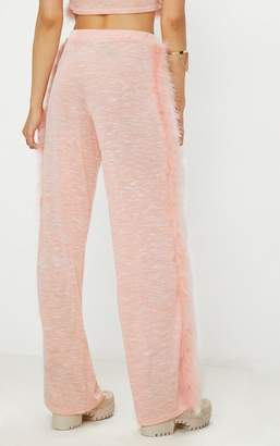 PrettyLittleThing Pink Feather Trim Wide Leg Knitted Trousers