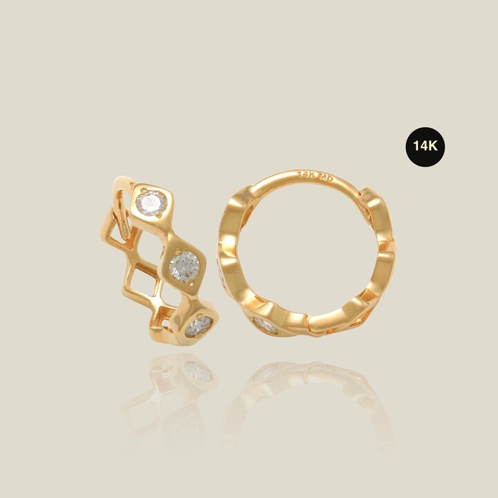 14K Real Diamond Hoop Three Earrings Real Solid Gold Natural Genuine Earlobe Conch Huggie Hinge Piercing