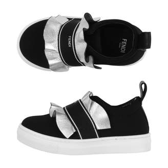Fendi FendiGirls Black & Silver Ruffle Slip On Shoes