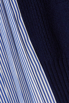 Sacai Wool And Striped Pleated Cotton-blend Poplin Cardigan - Blue