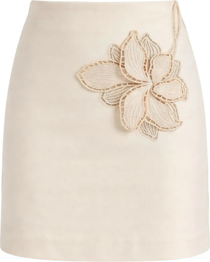Twin-Set Floral-Applique Skirt