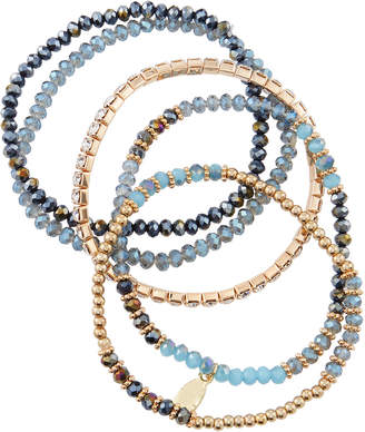 Emily and Ashley Greenbeads By Mixed Crystal Bead Stretch Bracelets, Blue, Set of 5