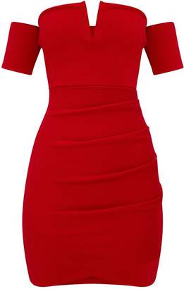 PrettyLittleThing Red Bardot Wrap Front Bodycon Dress